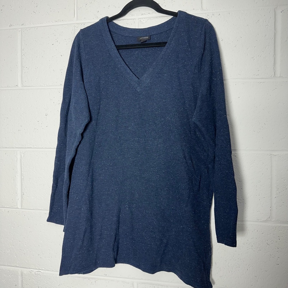 J.Jill Wearever Indigo Blue Speckled Ribbed V-Neck Tunic Sweater Medium Tall